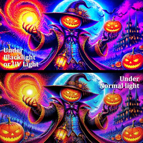 7x16 ft Halloween Garage Door Banner - Blacklight Glow-in-The-Dark Pumpkin Wizard Scene - Outdoor Party Decor - Variation 278