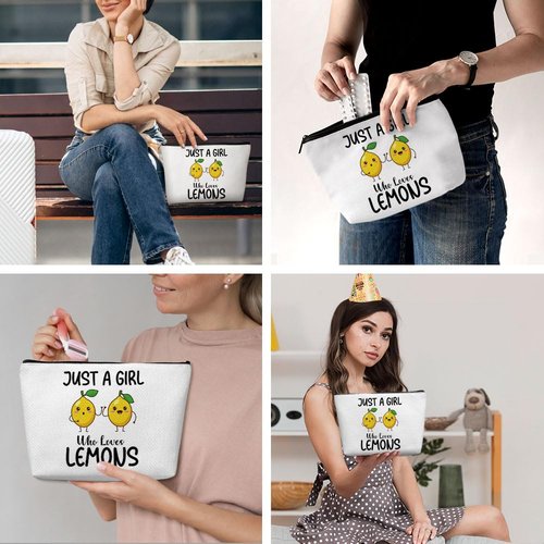 Henhesaha Funny Girl Loves Lemon, Lemon Gifts, Cute Lemon Lovers Gift, Makeup Bag Funny Cosmetic Bag Travel Toiletry Bag for Women Fruit Lover Teens Best Friend Sister Birthday Friendship Christmas
