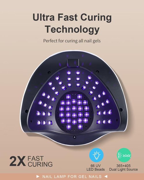 288W Professional Nail Lamp with 66 LEDs & Smart Sensor - Digital Display 4 Timer Settings Fast Curing UV LED Light for Gel Polish Hands and Feet