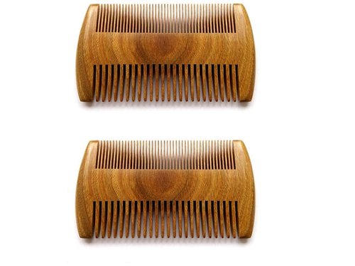 Myhsmooth Handmade Natural Green Sandalwood No Static Combs with Aromatic Scent - 2 PCS Pocket Combs for Long and Short Beards, Mustaches (4" Long Two Sides)
