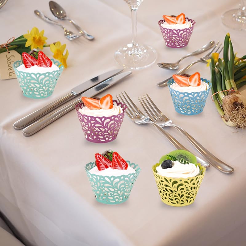 Gold Water Droplet Lace Cupcake Wrappers 50pcs - Elegant Wedding Party Decor