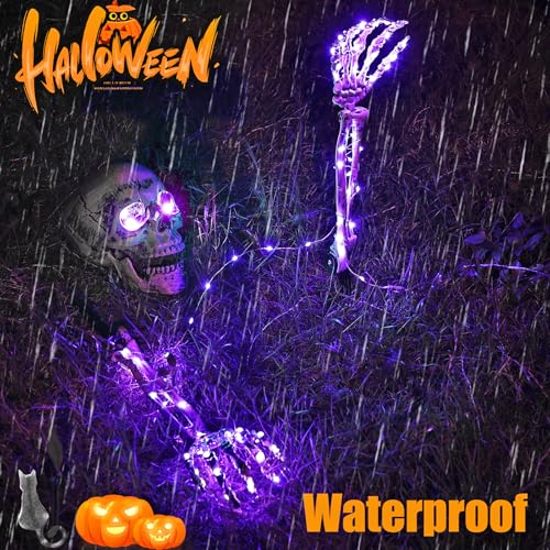 Purple Light Skeleton Stakes Halloween Decorations Outdoor Glowing Set with Purple Light