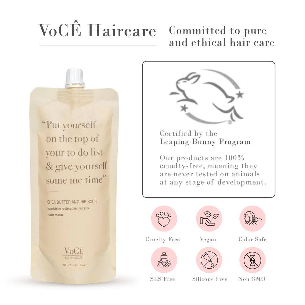 VoCÊ Haircare - Natural Shea Butter & Hibiscus Hair Mask | Hydrating & Restorative Treatment for Dry Hair | Vegan & Cruelty-Free (6.8 oz | 200 ml)