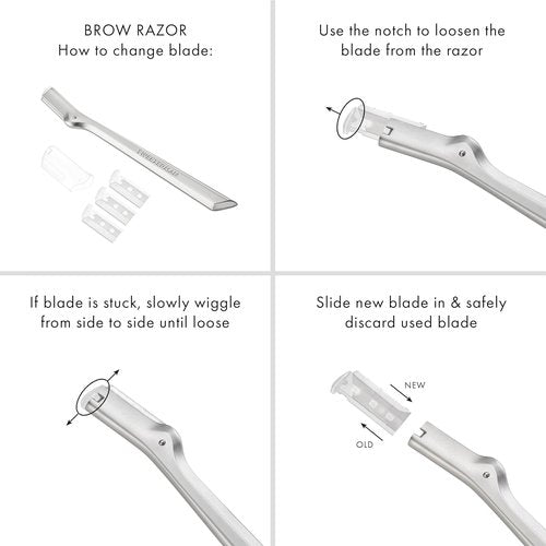 Tweezerman Eyebrow Razor with 3 Replacement Blades and Safety Cap (Stainless Steel)
