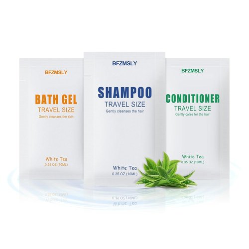Skiennix Travel Size Toiletries Set - 3-in-1 Shampoo, Body Wash & Conditioner | White Tea Scent, 0.35oz Each, 100 Sets