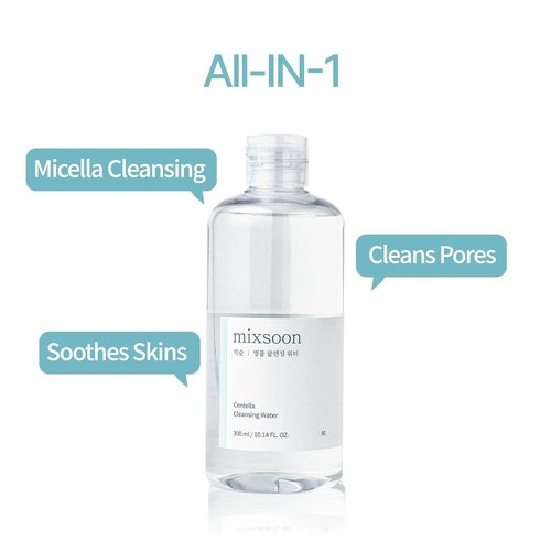 mixsoon Centella Cleansing Water 10.14 fl oz / 300ml Face Cleanser for Sensitive Skin Centella Asiatica Aloe Vera Korean Glass Skin Care