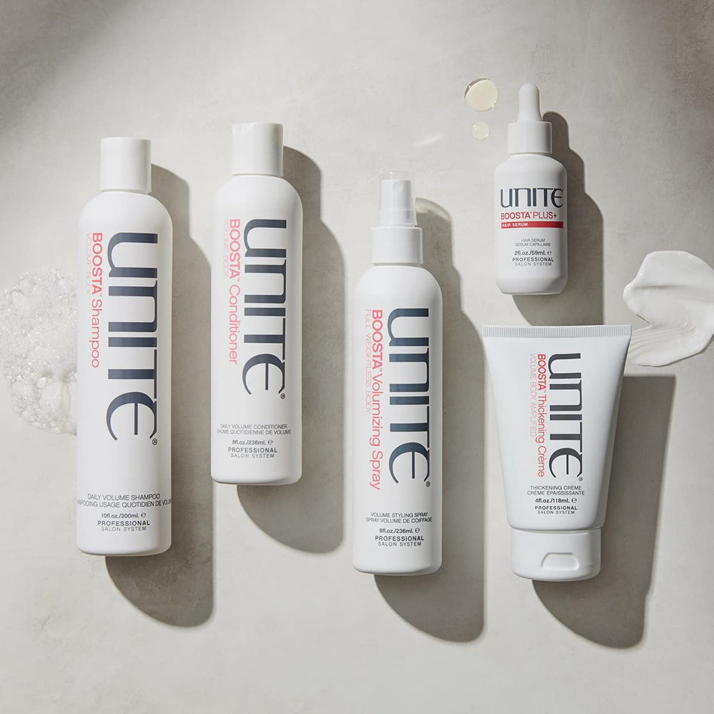 UNITE Hair BOOSTA Shampoo, Conditioner & Volumizing Spray - Adds Lift, Body & Shine for Fine Hair | 10 Fl Oz, 8 Fl Oz, 8 Fl Oz