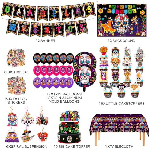 Red Dia De Los Muertos Party Decorations Kit 162 pcs for Halloween & Celebrations