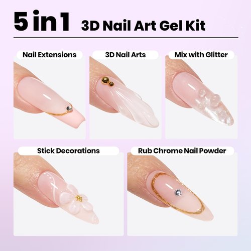 Beetles Solid Builder Gel for Nails,4 Colors Clear Pink White 3D Sculpting Gel Non-Sticky Hand Carving Nail Glue for 3D Nail Art with 3D Mold Chrome Powder Tools Salon DIY at Home,UV&LED Needed