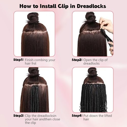 24 Inch Clip in Dreadlock Hair Extensions 10Clips 40 Strands Mixed Synthetic Dreads Extensions for Women,Handmade Soft Straight Boho Wavy Dreads,Gray/White