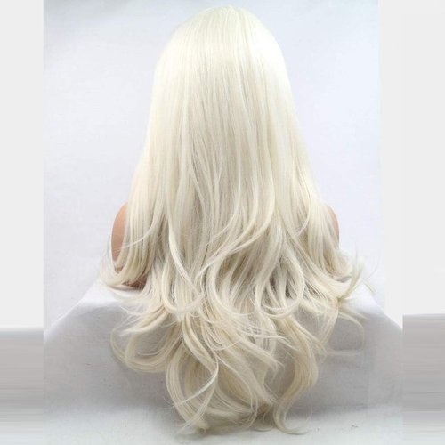 Platinum Blonde Wig Lace Front Real Hair Curly Wigs Long White Blonde Hair Wig Wavy Afro Wigs for Black Women Drag Queen Cosplay Daily Synthetic 26 Inch Lace Front