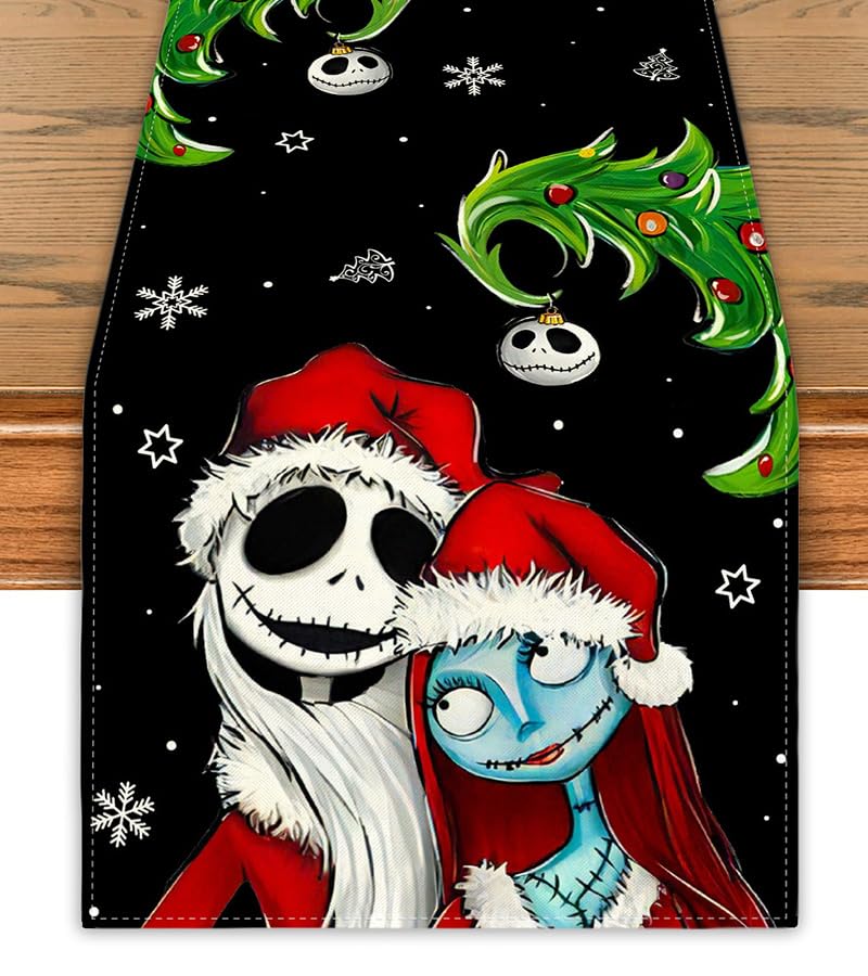 Black Christmas Table Runner 13x72 Inch Holiday Home Party Decor - Yarcooly
