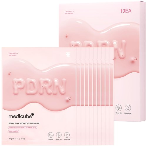 medicube Salmon DNA PDRN Pink Vita Coating Sheet Mask 10EA - Korean sheet mask for glass skin - Luxurious Home care Mask for Hydration, Firming, and Balanced Skin, Korean Skin Care (22g/0.77oz x 10ea)