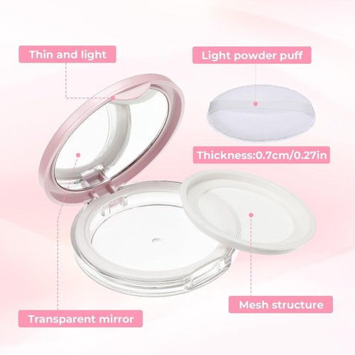 Skiennix Loose Powder Containers - 2 PCS Reusable Travel Makeup Containers with Puff & Mirror, 0.18oz