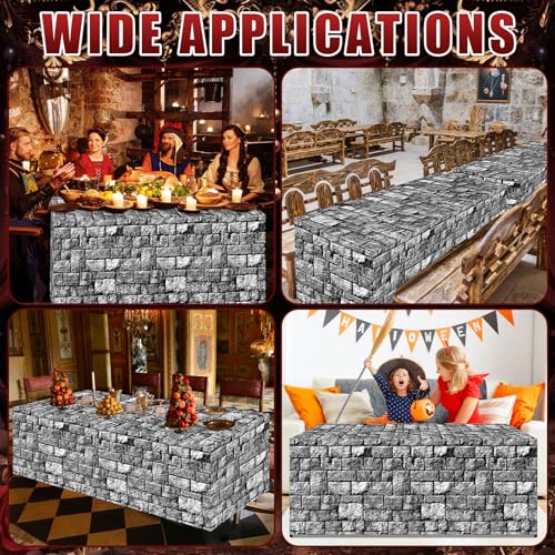 Medieval Brick Stone Wall Tablecloth 6Ft Halloween Castle Table Cover
