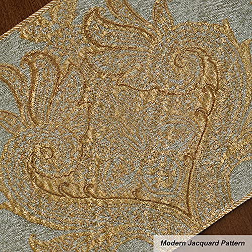 Luxury Chenille Damask Placemats Set of 6 - Blue Gold, Elegant Dining Table Mats with Non-Slip Backing - Loom and Mill