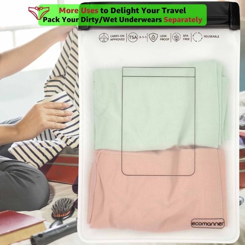 ECOMANNER 4 Pack TSA Approved Toiletry Bag Leak Proof Zipper Free, TSA Toiletry Bag Clear Quart Size for Travel Carry-on (2 Small and 2 Large Size)