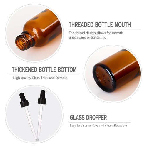 3.4 oz Amber Glass Dropper Bottles,4 Pack 100ml Empty Reusable Leak Proof Thick Tincture Bottles for Essential Oils,Hair Oil,Liquids,Laboratory,Pharmacist Bottle,Massage,Perfumery Aromatherapy
