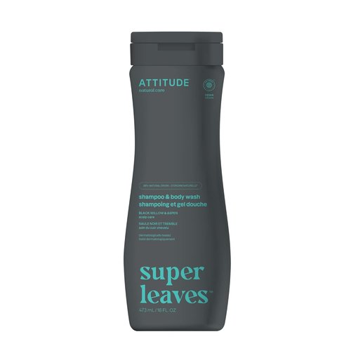ATTITUDE 2-in-1 Body Wash & Hair Shampoo - EWG Verified, Vegan Formula with Black Willow & Aspen, 16 Fl Oz