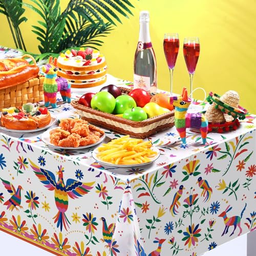 Bird Variation Cinco De Mayo Plastic Tablecloths - 3 Pack 54 x 108 Inch Mexican Fiesta Decor