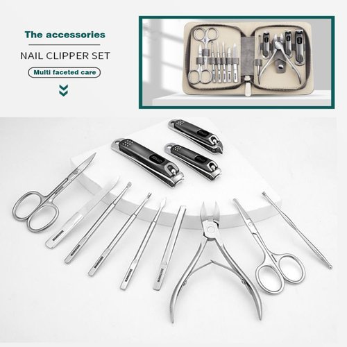 Professional Manicure Kit, Nail Scissors, Cuticle Cutter, Nail Clipper, Hand Sanitizer, Grey