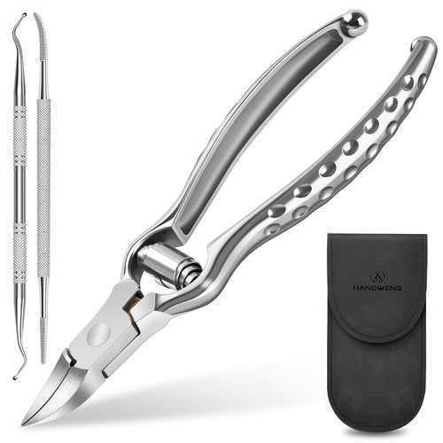 Podiatrist Ingrown Toenail Clippers for Thick Nails, Heavy Duty Toenail Clippers for Seniors with Long Handle, Professional Angled Slanted Nail Clippers for Men, Women, Adult, 3PCS