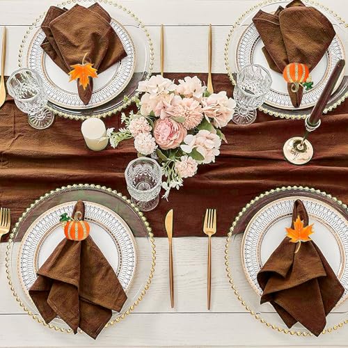 Fall Pumpkin & Maple Leaf Napkin Rings 4-Pack for Thanksgiving & Autumn Decor