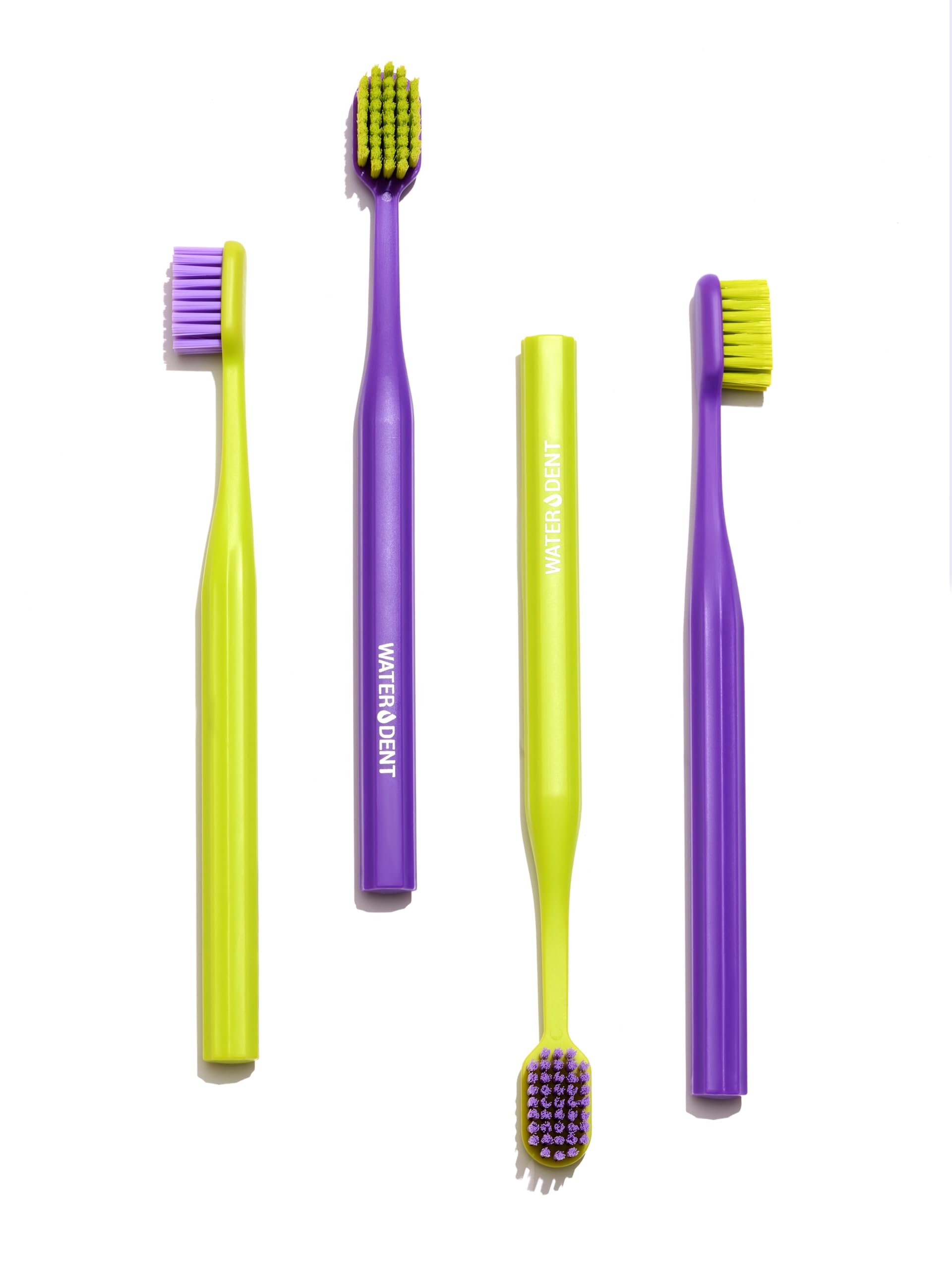 WATER DENT Medium Soft Toothbrush for Adults | Ultra-Dense Rounded Bristles | Gentle on Gums | Deep Plaque Removal | Whiter Smile | Suitable for Braces | 2 Pack Multicolor