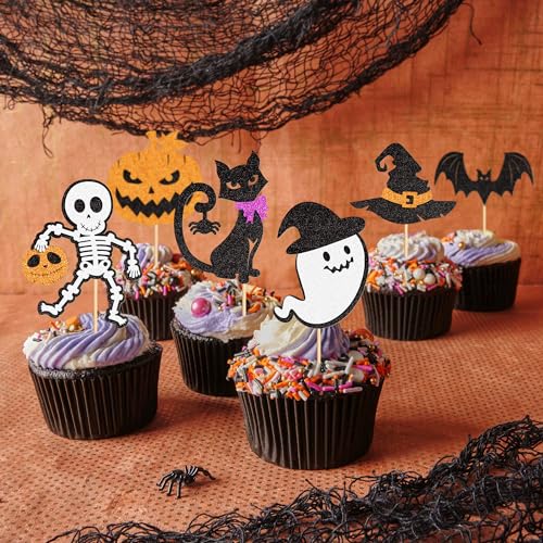 Halloween Cupcake Toppers 24 Pack Spooky Designs for Cakes & Desserts