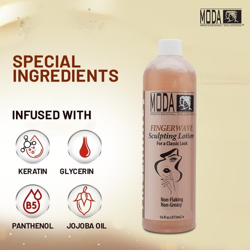 MODA Finger Wave Sculpting Lotion - Non-Greasy Curl Cream for Curly Hair, Lasting Hold - 16 Oz