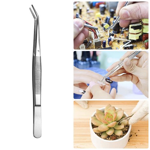 Stainless Steel Tweezers, with Curved Serrated Tip Multipurpose Sewing Machine Tweezers Forceps for Craft Repairing (5PCS)