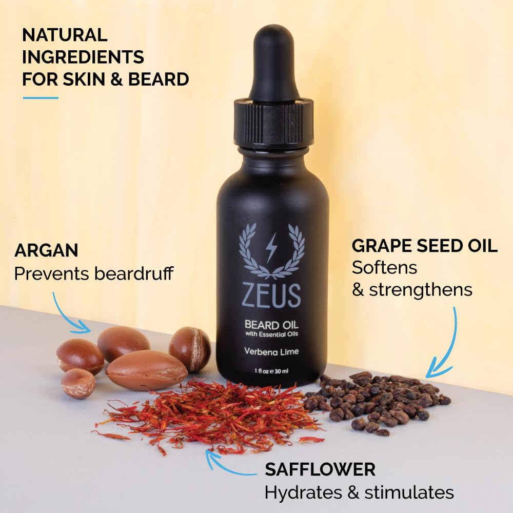 ZEUS Natural Beard Oil for Men, Premium Grooming Oil to Soften, Hydrate, Condition & Control Frizz in Beard and Mustache (Made in USA) Vanilla Rum