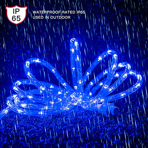 Blue LED Rope Lights 33ft Waterproof Outdoor String Lights for Patio Deck Pool Camping