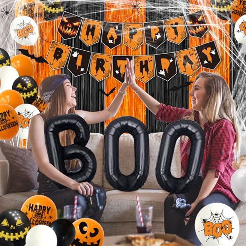 Halloween Birthday Party Decorations Set with Banner Balloons & Webs