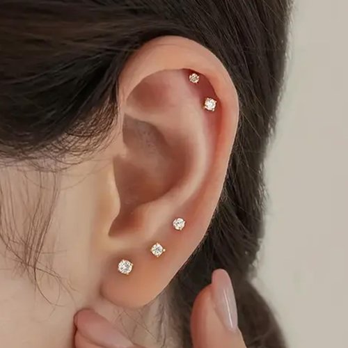 QWALIT Ear Piercing Kit Gold Ear Piercing Needle Kit Self Piercing Earrings Piercing Kit Disposable Earring Piercing Kit with Earring Stud Flat Back Helix Cartilage Ear piercing Kit Threadless Earring