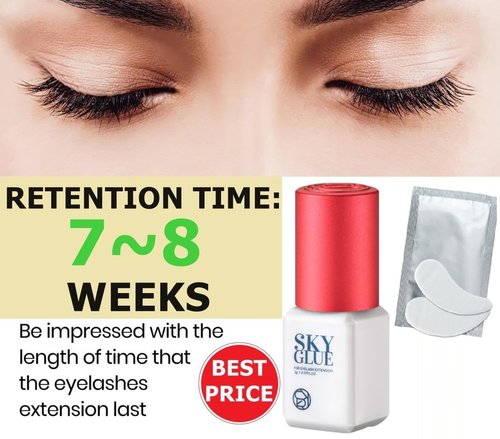 Sky Glue S+ for Eyelash Extension 5ml with Eye Pad - Powerful Strong Professional Black Bonding Adhesive for Lash Extensions / 1-2s Fast Drying / 6-8 Weeks Lasting time TUBeauty