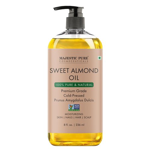 Majestic Pure Sweet Almond Oil 8 Fl Oz - 100% Pure Cold Pressed & Hexane Free Natural Carrier Oil for Skin, Hair and Body - Moisturizing Skin, Hair and Scalp