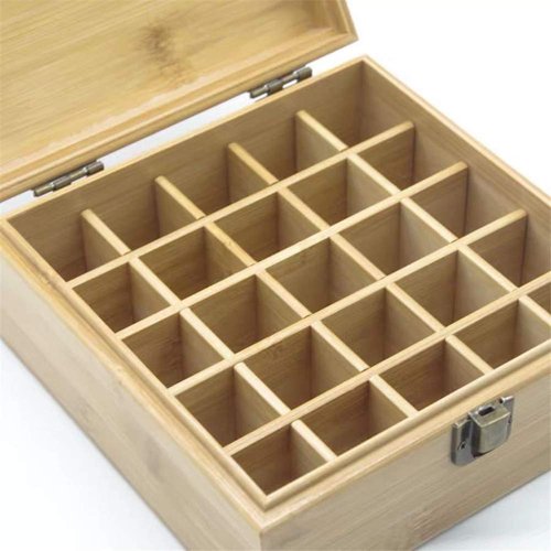 Pure Vie Bamboo Essential Oil Storage Box Travel Organizer Case with Bottle Cap Label - Aromatherapy Nail Polish Fragrance Container, Holds 25 Bottle for 5-15ml - Keep Scented Oil Safe & Space Saver