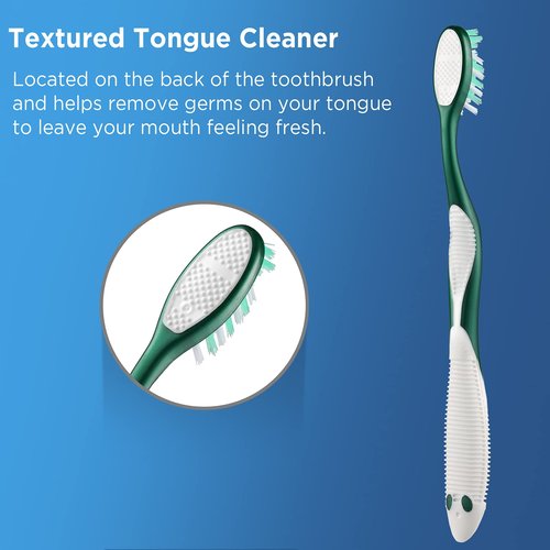 Fremouth Extra Firm Toothbrushes with Covers for Adults, Cross Extra Hard Bristles, with Built in Tongue Scraper, 6 Count