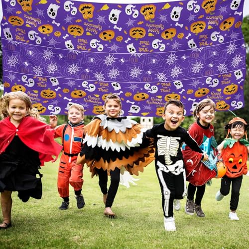 Halloween Tablecloth - Purple Ghost Spider Web Pumpkin 52x87in Disposable Plastic Table Cover - Style4