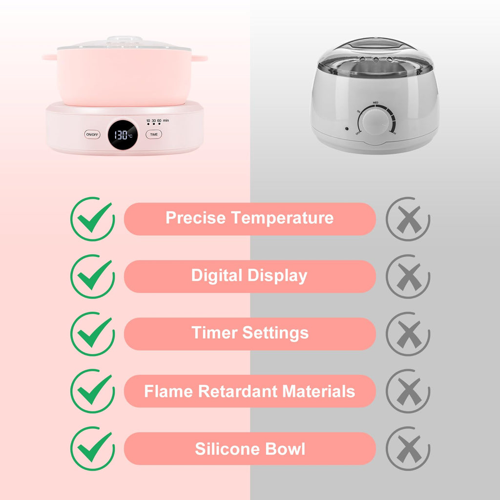 Wax Warmer Hair Removal, Adjustable Temperature, Digital Display Professional Hot Wax Warmer Pot with Silicone Bowl, Timer setting