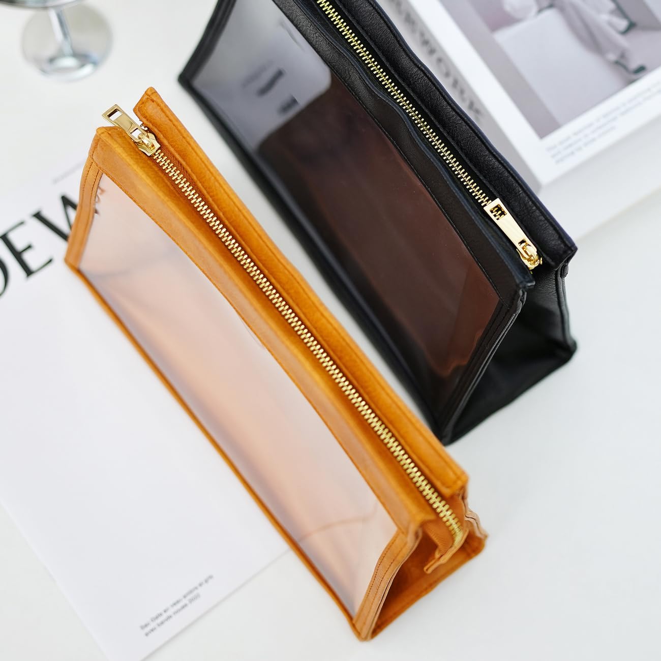 Women Travel Toiletry Bag Make Up Bag Cosmetic Essentials Transparent Makeup Wash Pouch 2 pcs (Transparent, Black)