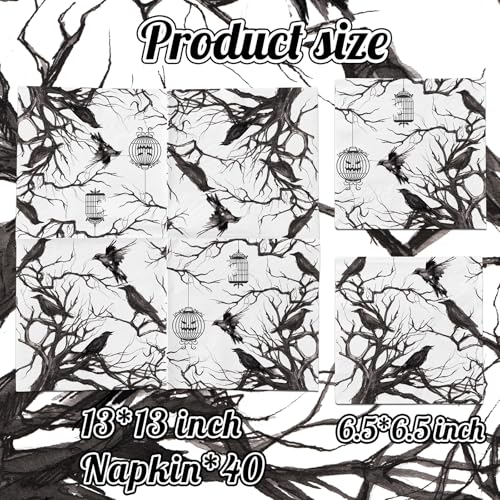 Halloween Paper Napkins with Black Crows & Silhouette Tree Design - 40 Pack