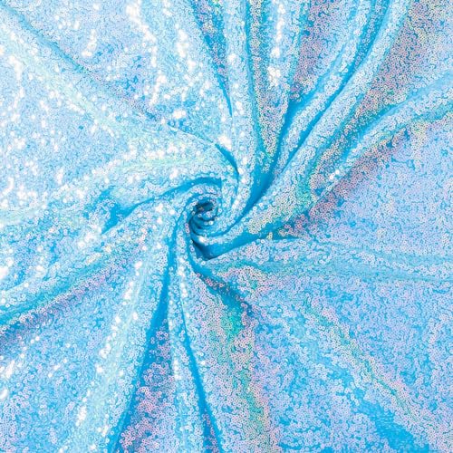 Iridescent Aqua Sequin Round Tablecloth 120 Inch Ocean Blue Mermaid Party Decor Variation of This Listing