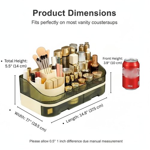 Tidyladyo Makeup Organizer with Dual Drawers - Large Capacity Countertop Cosmetic Storage for Skincare Vanity Bathroom