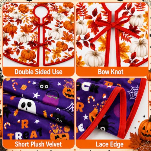 Fall Halloween Reversible Tree Skirt - 36 Inch Seasonal Holiday Decor - Fall & Halloween Design