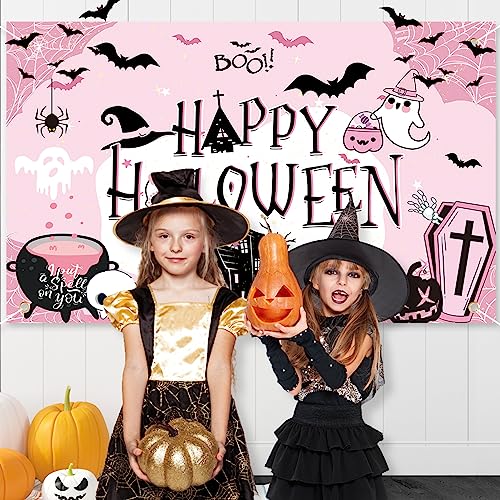 Pink Halloween Backdrop Banner for Parties - Large Birthday & Baby Shower Decorations