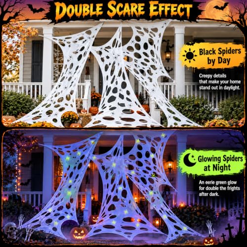 Large Outdoor Halloween Spider Web Decor Kit - Customizable, Glow-in-Dark, Tear-Resistant