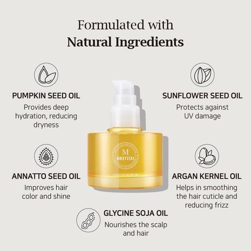 Annatto Hair Oil - Frizz-Free Shine & Deep Hydration | Natural Vegan Formula, 4.73 fl. oz