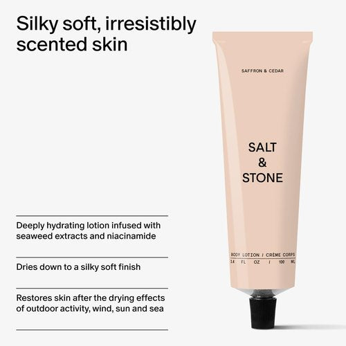 Salt & Stone Body Lotion for Women & Men | Saffron & Cedar | Hydrates, Nourishes & Softens Skin | Restores Dry Skin | Fast-Absorbing | Cruelty-Free & Vegan | 3.4 fl oz